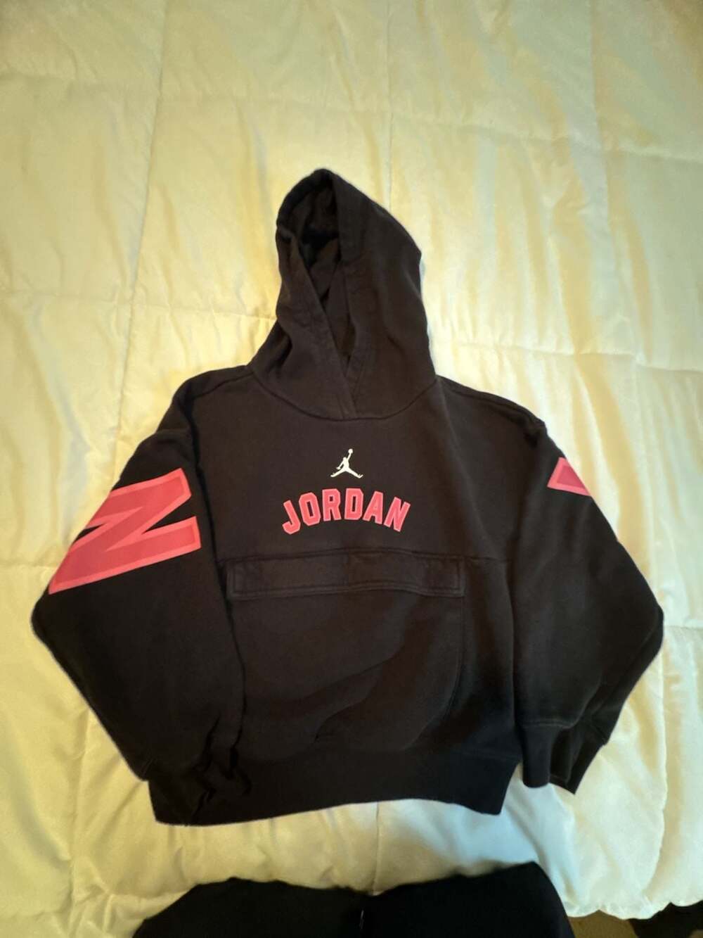 Kids Jordan Black Pullover Hoodie with Pink 'Jordan' Lettering  Girls med